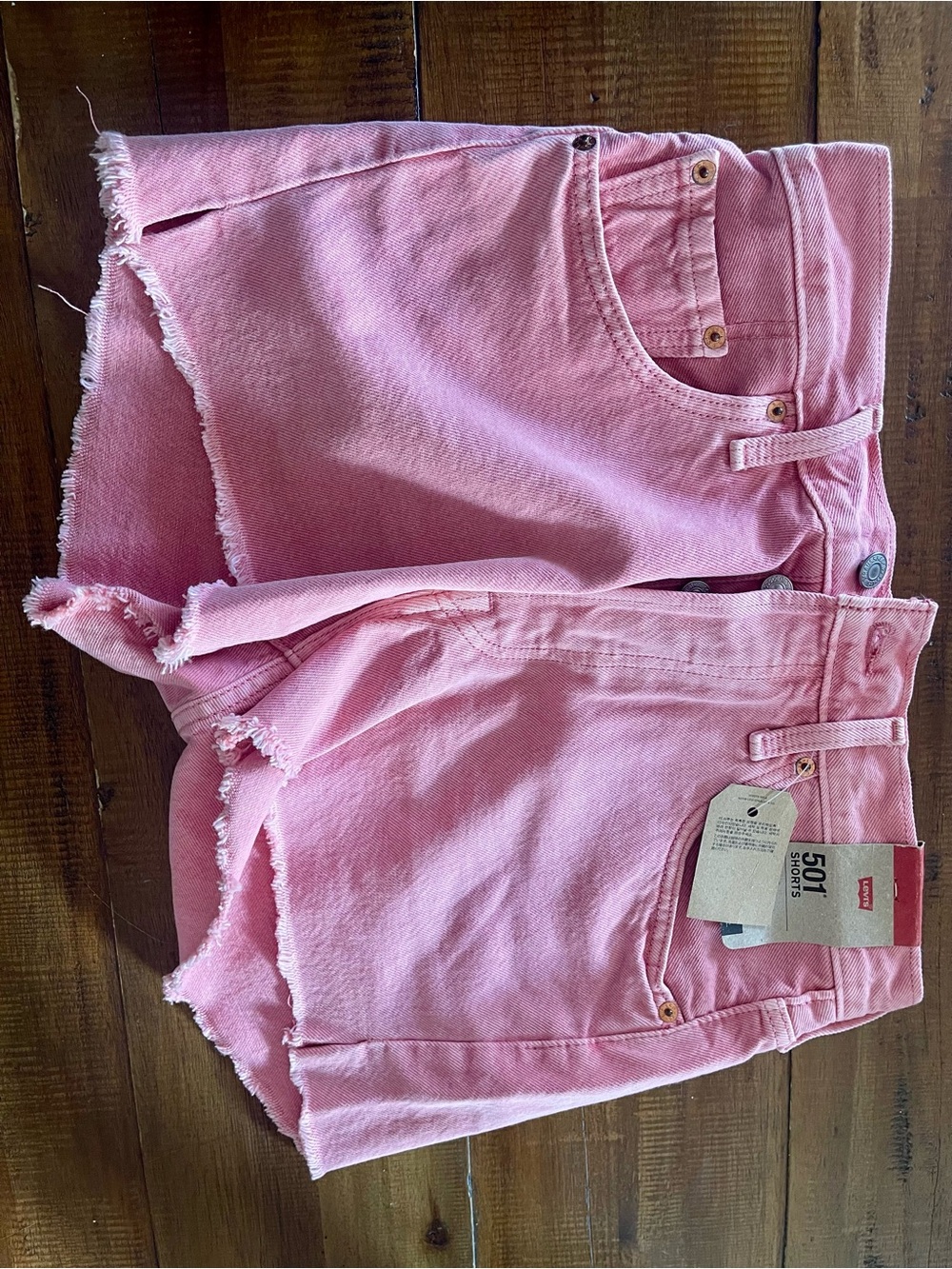Levi's Pink Frayed Hem High-Waist Denim Shorts